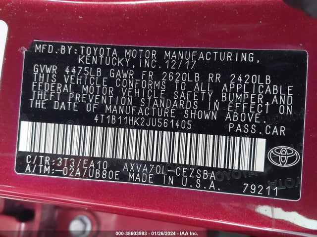 Toyota CAMRY SE 2018 4T1B11HK2JU561405 Image 9