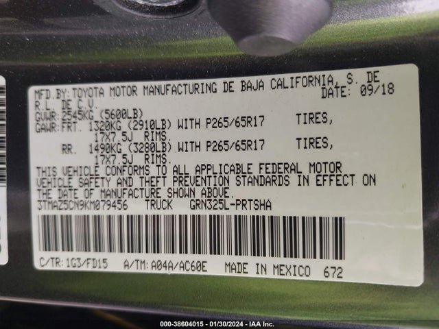 Toyota Tacoma Trd Sport 2019 3TMAZ5CN9KM079456 Image 9