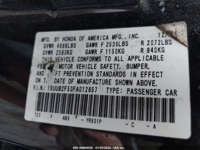 19UUB2F50FA012857 Acura Tlx V6 Tech