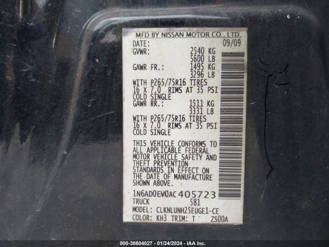 2010 NISSAN FRONTIER PRO-4X VIN: 1N6AD0EV0AC405723