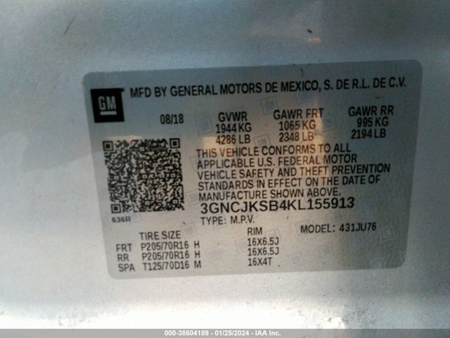 Chevrolet TRAX LS 2019 3GNCJKSB4KL155913 Image 9