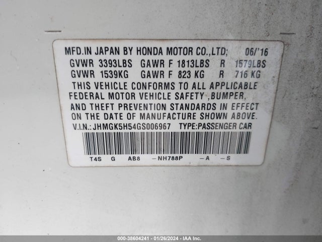 Honda FIT LX 2016 JHMGK5H54GS006967 Image 9