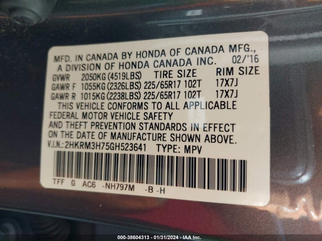 Honda Cr-v Ex-l 2016 2HKRM3H75GH523641 Image 9