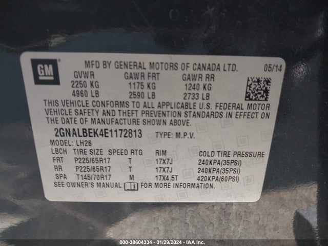 Chevrolet EQUINOX 1LT 2014 2GNALBEK4E1172813 Image 9