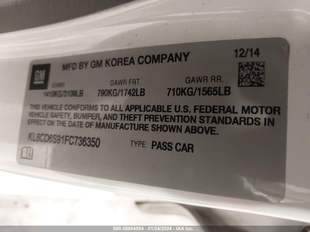 Chevrolet Spark 1lt Cvt 2015 KL8CD6S91FC736350 Image 9