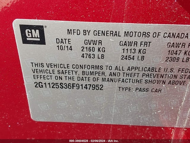 Chevrolet Impala 2lt 2015 2G1125S36F9147952 Image 9