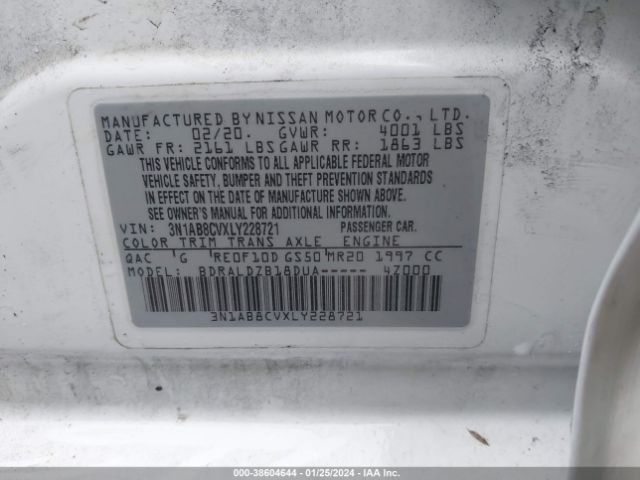 3N1AB8CVXLY228721 Nissan Sentra Sv Xtronic Cvt