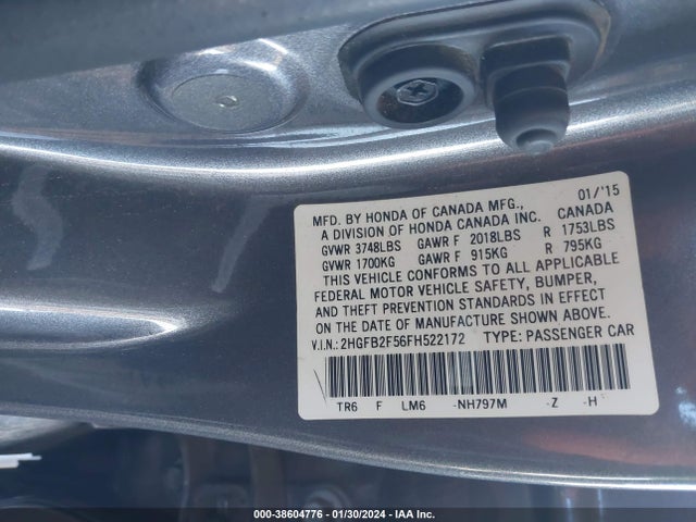 Honda Civic Lx 2015 2HGFB2F56FH522172 Image 9