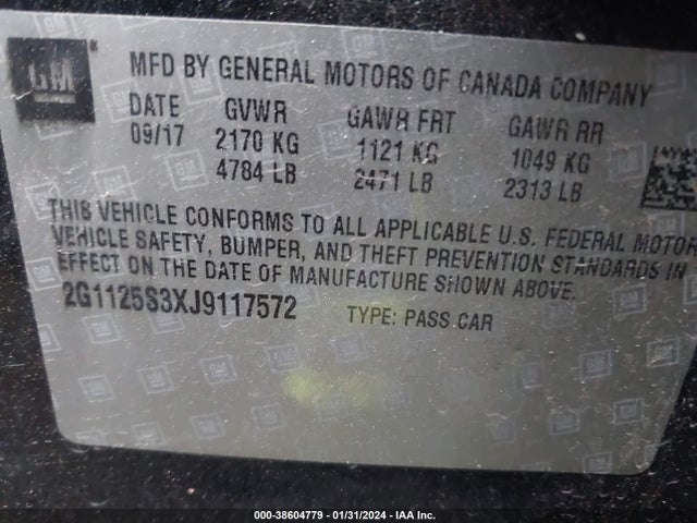 Chevrolet IMPALA 2LZ 2018 2G1125S3XJ9117572 Image 9