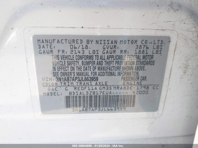 Nissan SENTRA SV 2018 3N1AB7AP3JL663959 Image 9