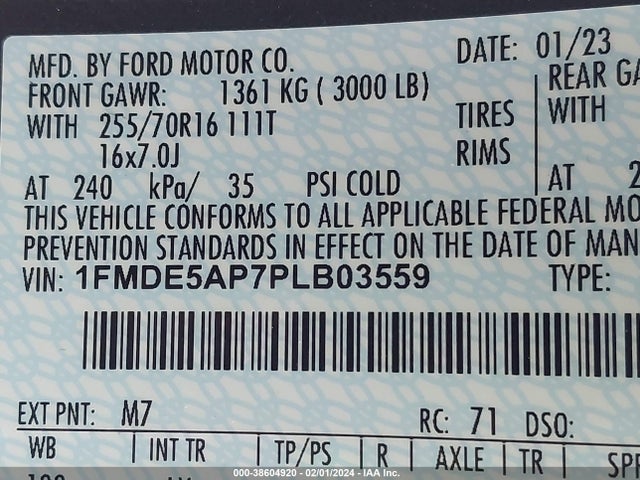 2023 FORD BRONCO VIN: 1FMDE5AP7PLB03559