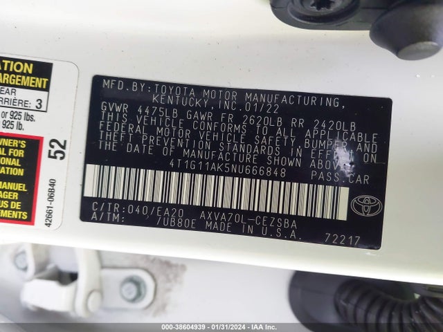Toyota CAMRY SE 2022 4T1G11AK5NU666848 Image 9