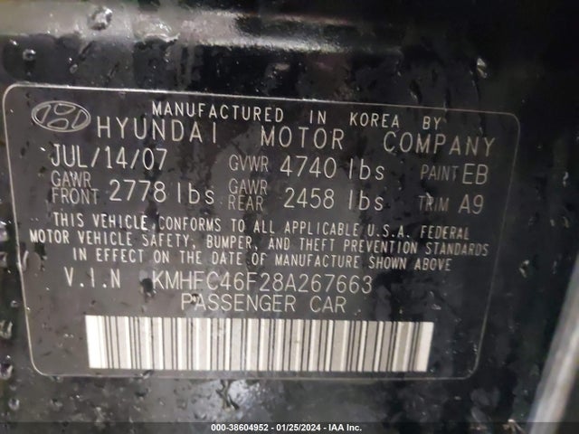 Продаж на аукціоні авто 2008 Hyundai Azera Limited, vin: KMHFC46F28A267663, номер лоту: 38604952