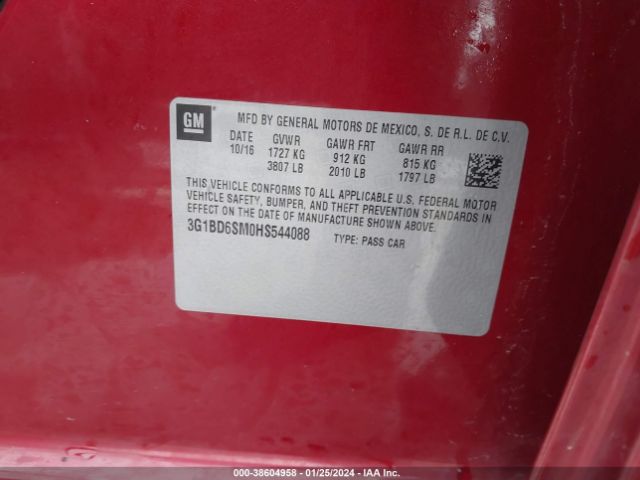 3G1BD6SM0HS544088 Chevrolet Cruze Lt Manual