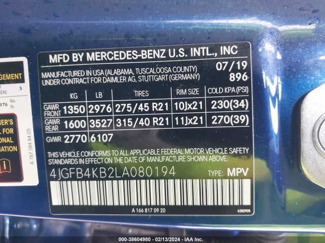 4JGFB4KB2LA080194 Mercedes-Benz Gle 350 4matic