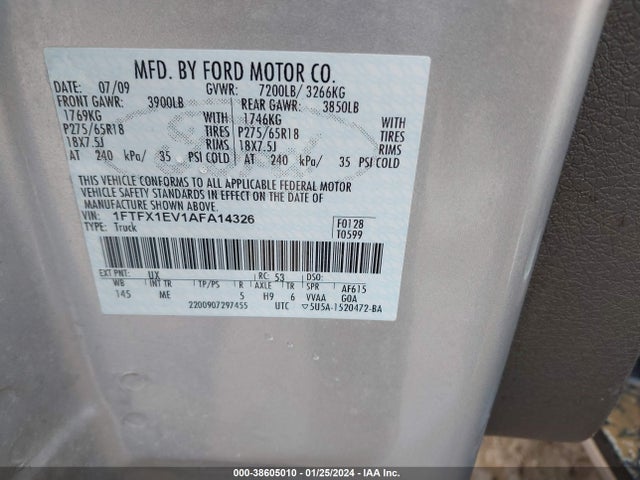 2010 FORD F-150 FX4/LARIAT/XL/XLT VIN: 1FTFX1EV1AFA14326
