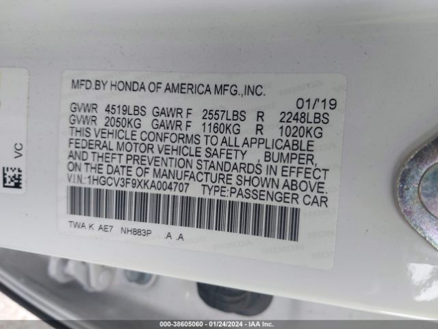1HGCV3F9XKA004707 Honda Accord Hybrid Touring