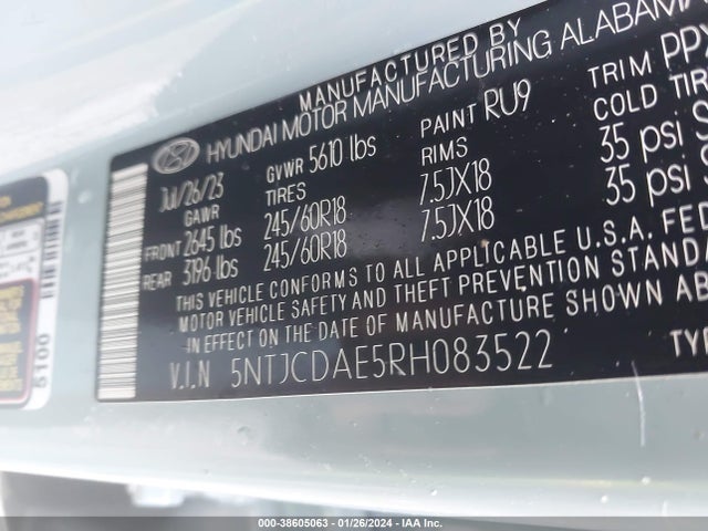 2024 HYUNDAI SANTA CRUZ SEL VIN: 5NTJCDAE5RH083522