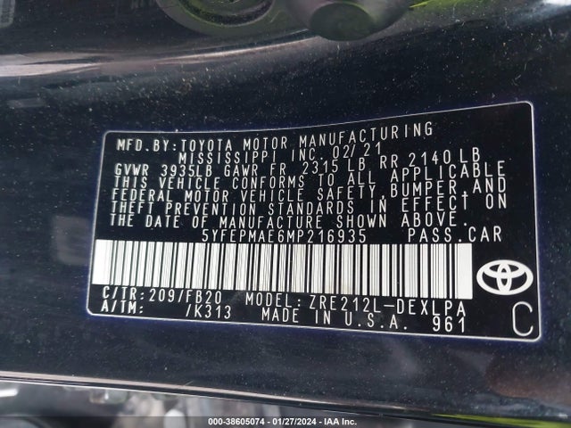 Toyota COROLLA LE 2021 5YFEPMAE6MP216935 Image 27