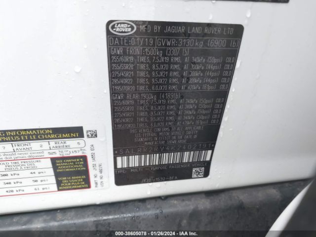 SALRR2RV4K2402191 Land Rover Discovery Hse