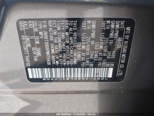 JN8BT3BB8PW475438 Nissan Rogue Sv Intelligent Awd