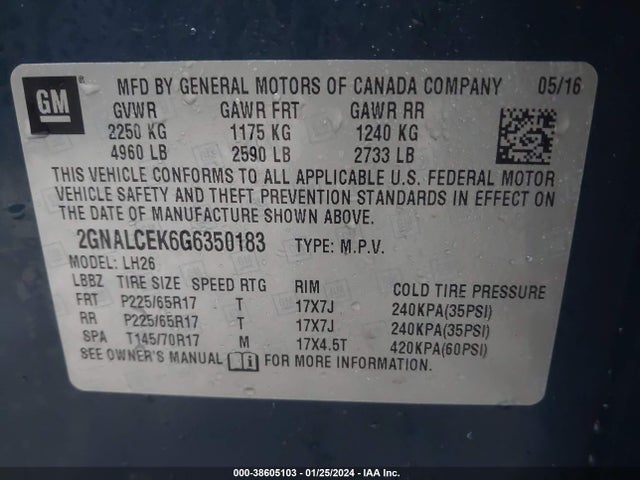 Chevrolet EQUINOX LT 2016 2GNALCEK6G6350183 Image 9