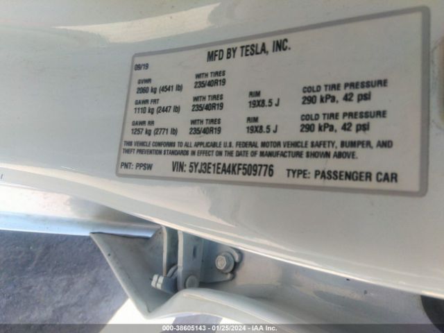 5YJ3E1EA4KF509776 Tesla Model 3 Long Range/mid Range/standard Range/standard Range Plus