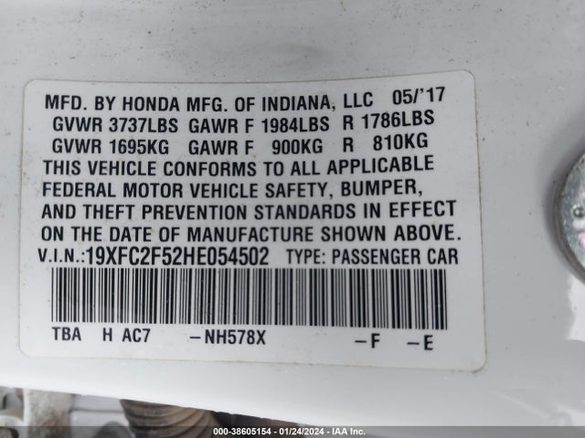 Honda Civic Lx 2017 19XFC2F52HE054502 Image 9