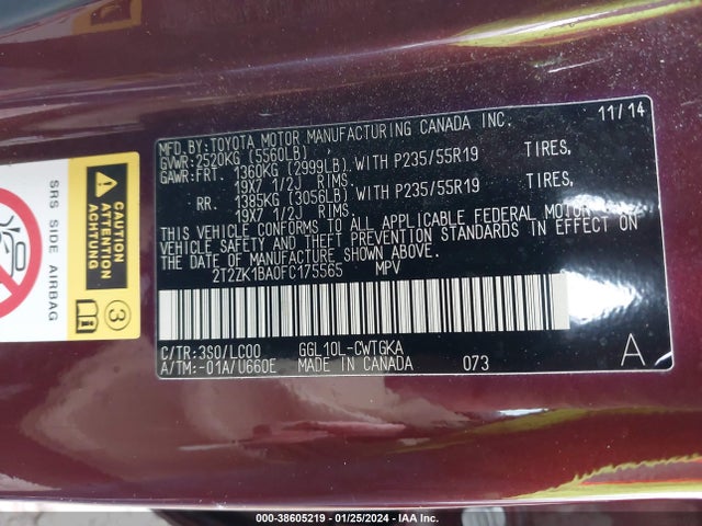 Lexus RX 350 2015 2T2ZK1BA0FC175565 Image 9