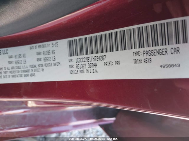 2015 CHRYSLER 200 LIMITED VIN: 1C3CCCAB1FN724267