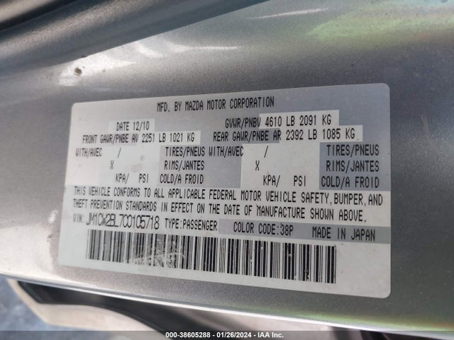 2012 MAZDA MAZDA5 SPORT VIN: JM1CW2BL7C0105718