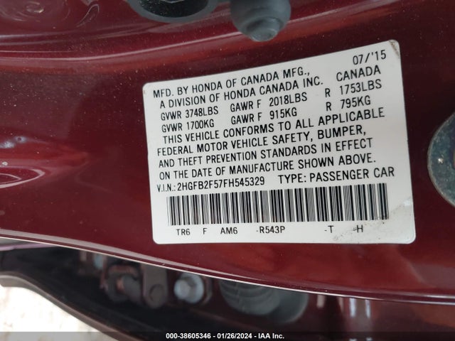 Honda Civic Lx 2015 2HGFB2F57FH545329 Image 9