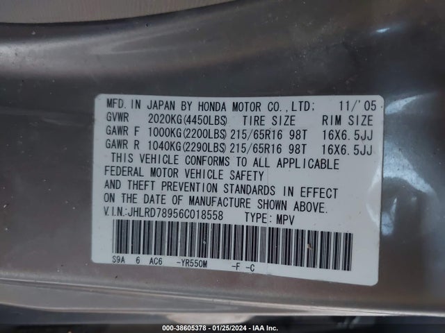 2006 HONDA CR-V SE VIN: JHLRD78956C018558