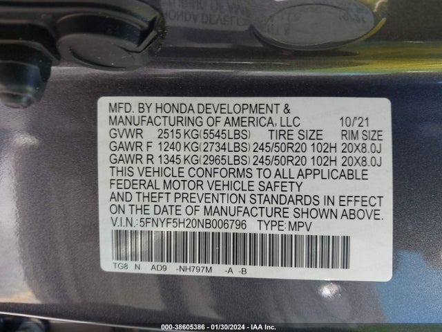 Honda Pilot 2wd Special Edition 2022 5FNYF5H20NB006796 Image 9