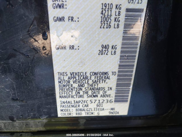 2015 NISSAN ALTIMA 2.5 S VIN: 1N4AL3AP2FC571236