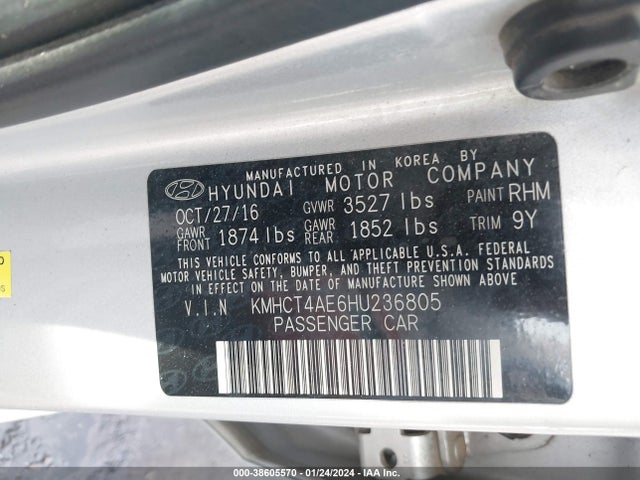 2017 HYUNDAI ACCENT SE VIN: KMHCT4AE6HU236805