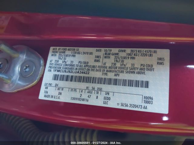 2020 FORD ESCAPE 1FMCU9J92LUA34422 Photo 8