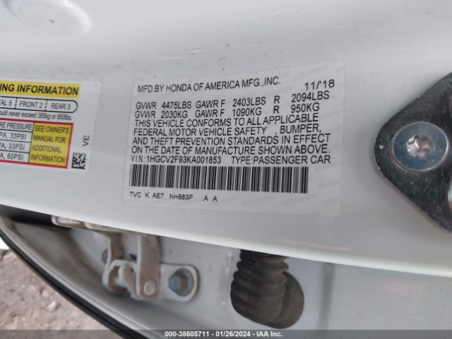 1HGCV2F93KA001853 Honda Accord Touring 2.0t