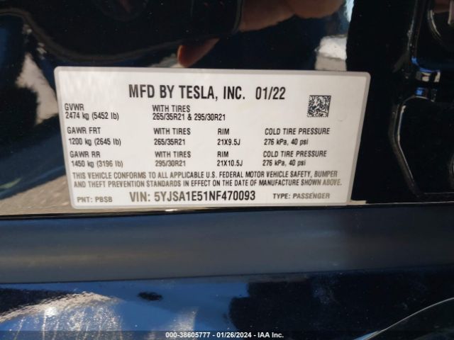 5YJSA1E51NF470093 Tesla Model S Dual Motor All-wheel Drive