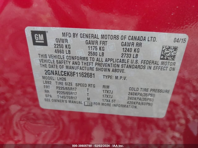 Chevrolet Equinox 2lt 2015 2GNALCEK8F1162681 Image 9
