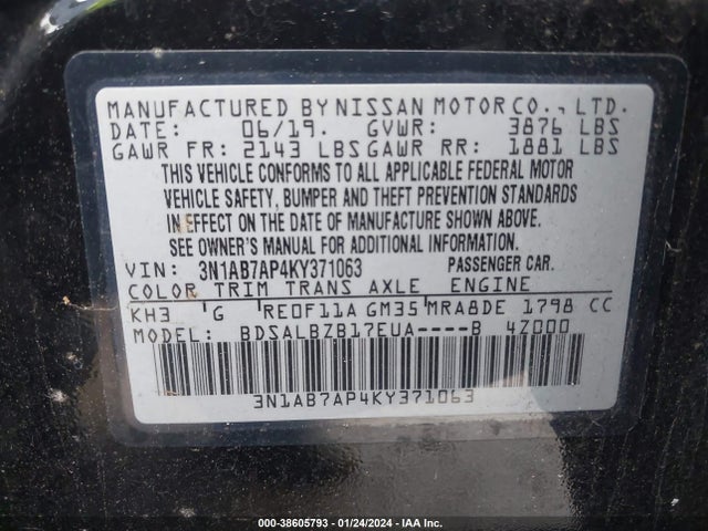 Nissan SENTRA S 2019 3N1AB7AP4KY371063 Image 9