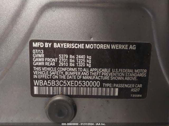 BMW 535i Xdrive 2014 WBA5B3C5XED530000 Image 9