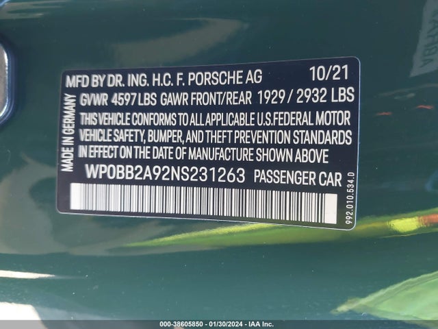 2022 PORSCHE 911 WP0BB2A92NS231263 Photo 8