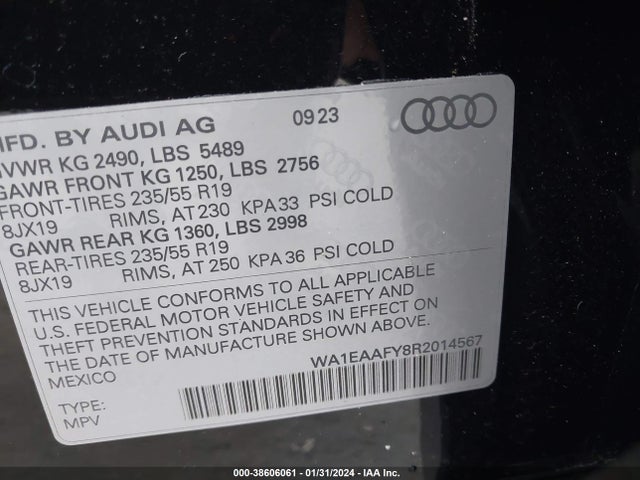 WA1EAAFY8R2014567 Audi Q5 Premium Plus 45 Tfsi S Line Quattro