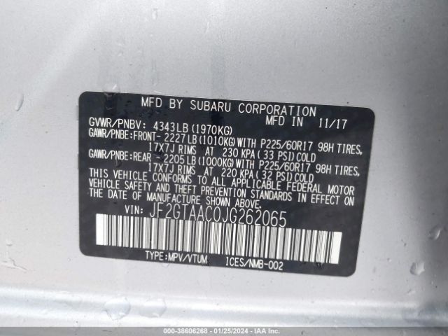 JF2GTAAC0JG262065 Subaru Crosstrek 2.0i