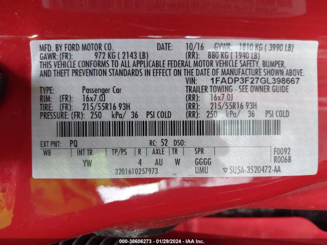 Ford FOCUS SE 2016 1FADP3F27GL398667 Image 9