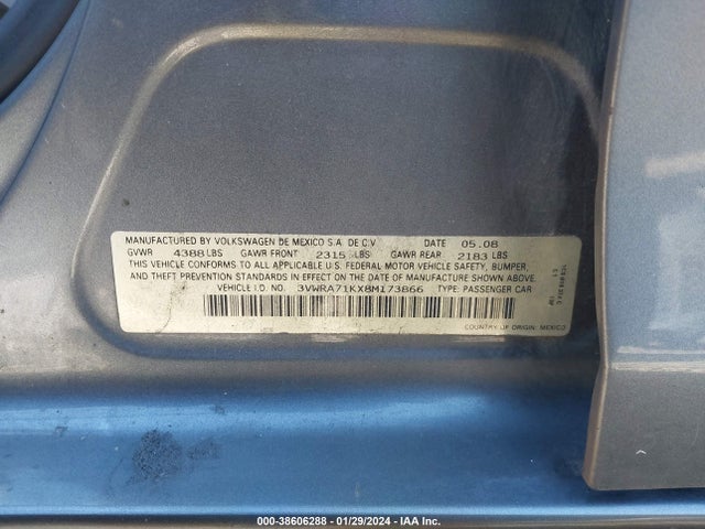 2008 VOLKSWAGEN JETTA WOLFSBURG VIN: 3VWRA71KX8M173866