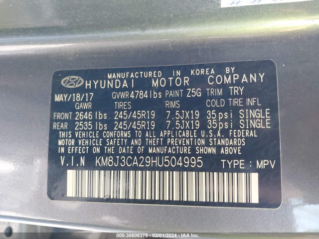 Hyundai Tucson Night 2017 KM8J3CA29HU504995 Image 9