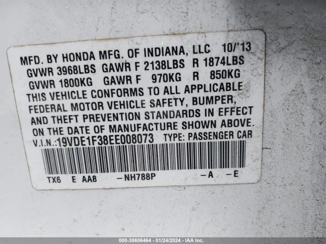 Acura Ilx 2.0l 2014 19VDE1F38EE008073 Image 9
