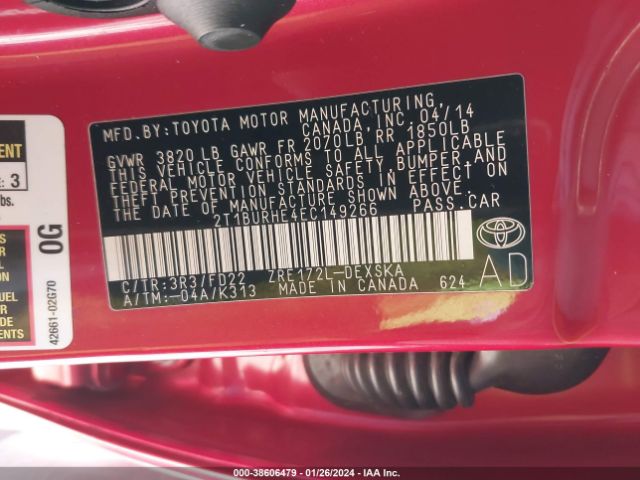 2T1BURHE4EC149266 Toyota Corolla S